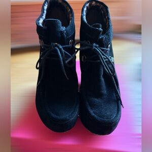 Black Betsy Johnson Ryaan suede wedge booties size 10